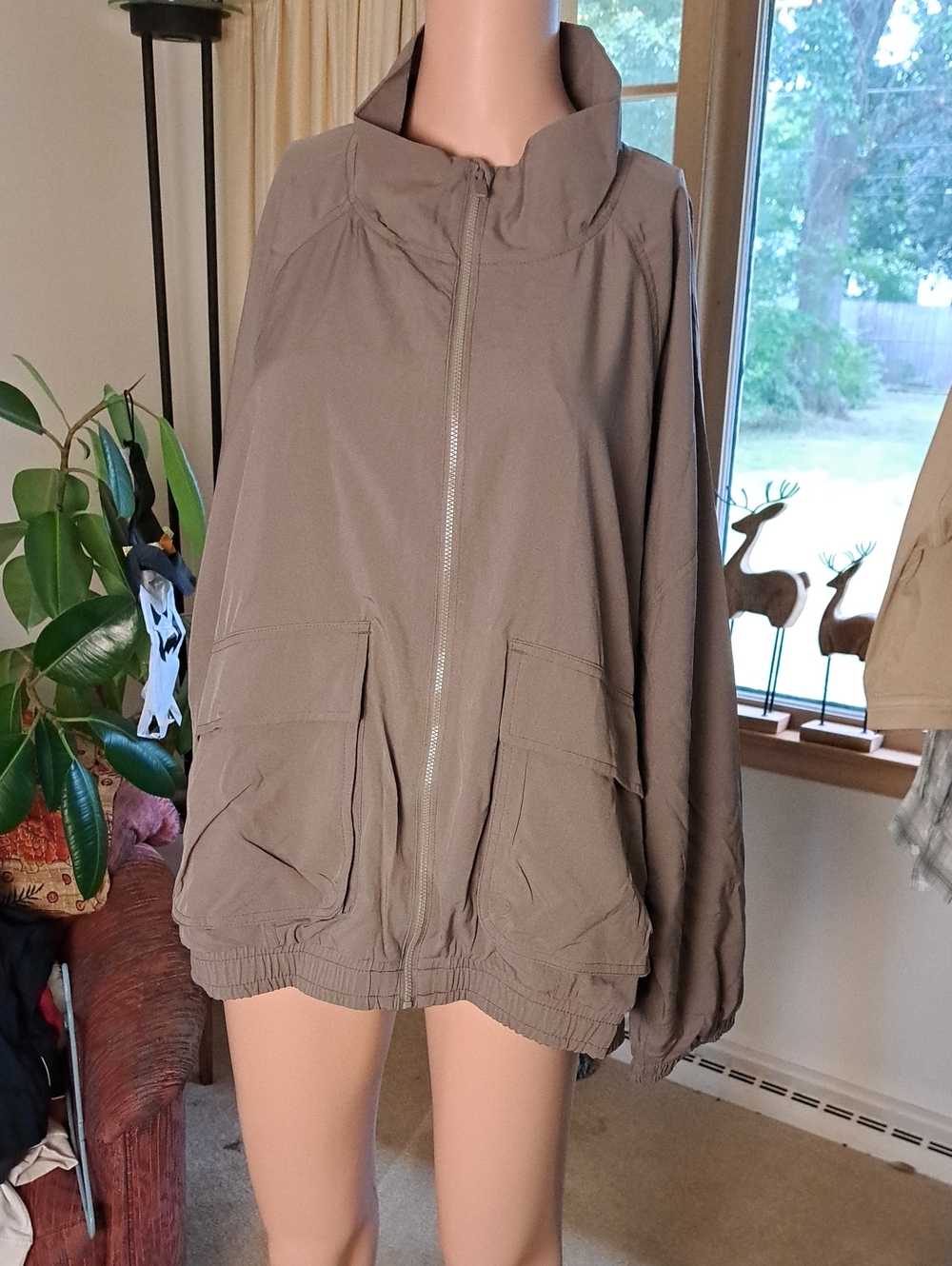 Old Navy Taupe Zip-Front Bomber Jacket 3X Ptp 29